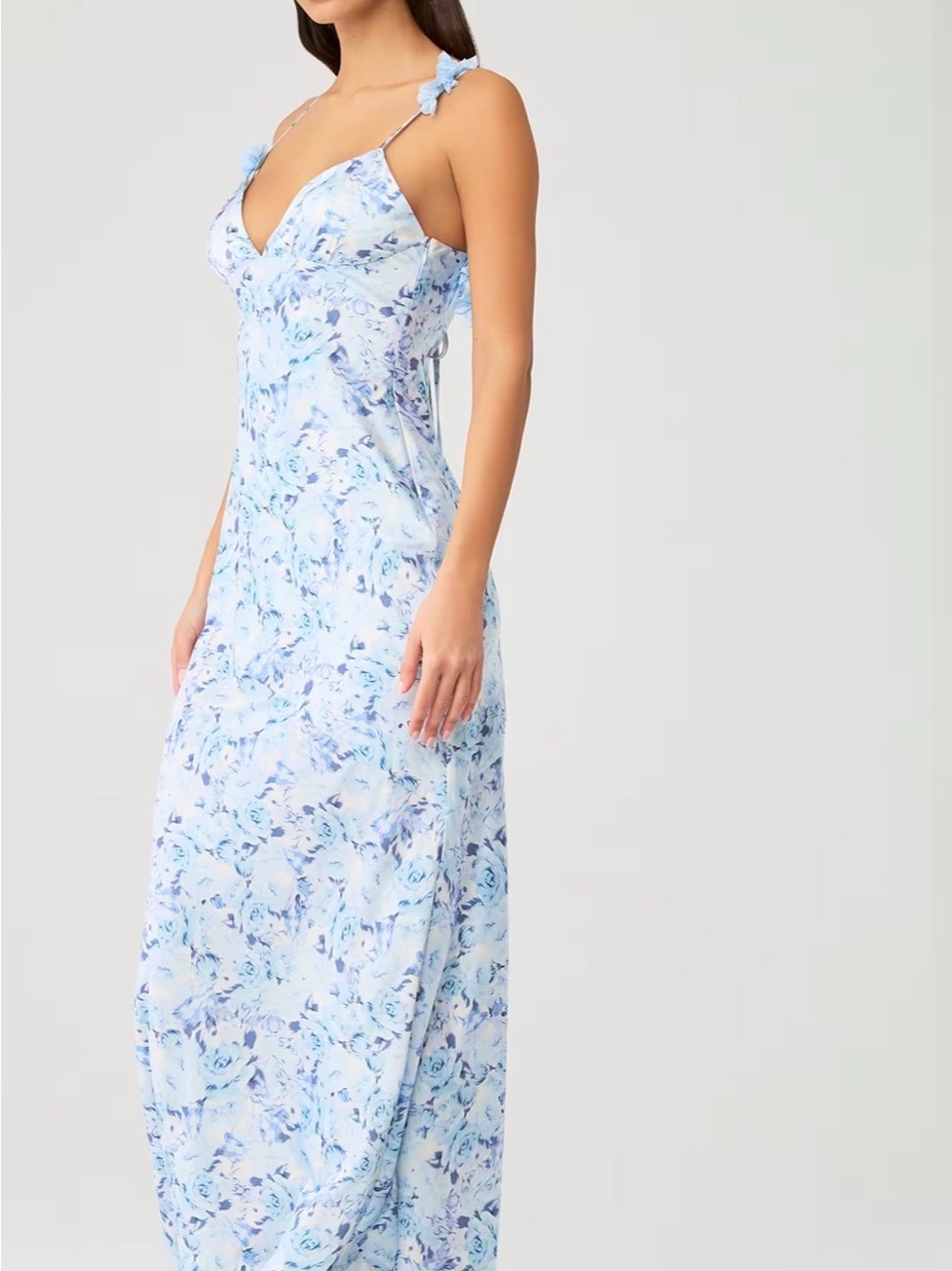 For Love and Lemons Huda Blue Floral Slip Maxi Dress with Tie Back - Picture 3 of 13